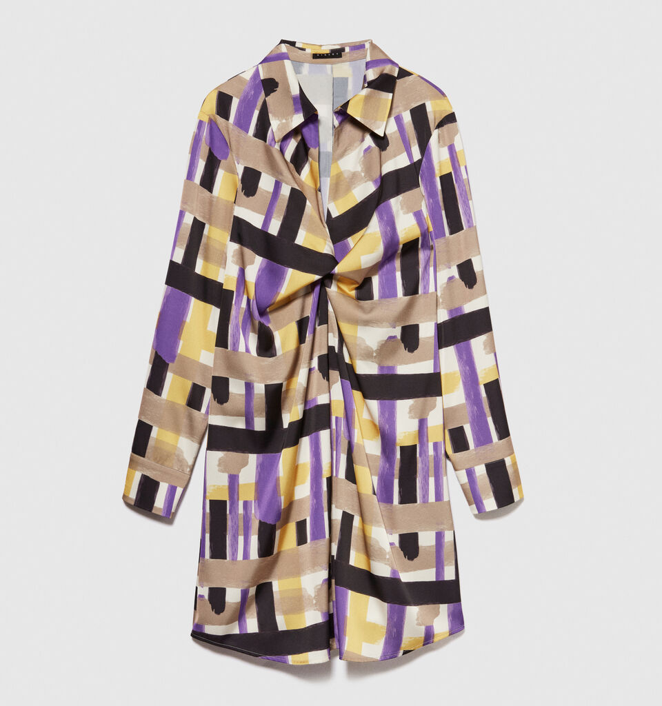 Dress in printed satin - women's short dresses - Multi-color | Sisley image number 6